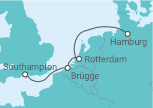 Reiseroute der Kreuzfahrt  Belgien, Niederlande - mit Flug - Cunard