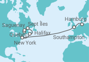 Reiseroute der Kreuzfahrt  Kanada, USA, Vereinigtes Königreich - mit Flug - Cunard