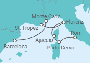 Reiseroute der Kreuzfahrt  A Journey from Barcelona to Civitavecchia - Explora Journeys