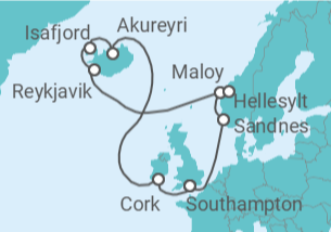 Reiseroute der Kreuzfahrt  Irland, Island, Norwegen Alles Inklusive - MSC Cruises