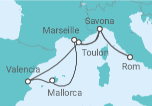 Reiseroute der Kreuzfahrt  Italien, Frankreich, Spanien - Costa Kreuzfahrten