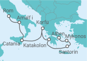 Reiseroute der Kreuzfahrt  Italien, Griechenland - Oceania Cruises