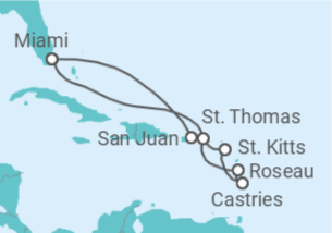 Reiseroute der Kreuzfahrt  Puerto Rico, St. Lucia, Amerikanische Jungferninseln - Oceania Cruises