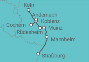 Reiseroute der Kreuzfahrt  Köln • Koblenz • Cochem • Köln - Nicko Cruises