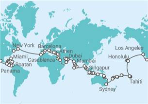 Reiseroute der Kreuzfahrt  Regent Luxus Weltreise 2027 - Regent Seven Seas