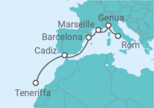 Reiseroute der Kreuzfahrt  Italien, Frankreich, Spanien - Costa Kreuzfahrten
