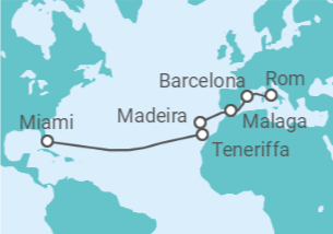 Reiseroute der Kreuzfahrt  Transatlantik Rom - Miami - Virgin Voyages