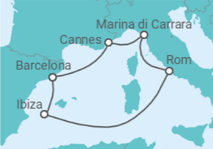 Reiseroute der Kreuzfahrt  Frankreich, Italien, Spanien - Virgin Voyages
