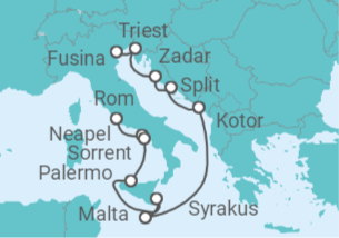 Reiseroute der Kreuzfahrt  Von Civitavecchia (Rom) nach Fusina (Italia) - Silversea