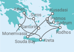 Reiseroute der Kreuzfahrt  Mittelmeer mit Kreta - Silversea