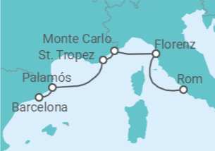 Reiseroute der Kreuzfahrt  Spanien, Frankreich, Monaco, Italien - Silversea