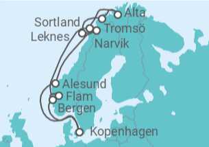 Reiseroute der Kreuzfahrt  Norwegen - Silversea
