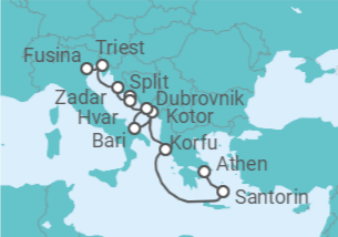 Reiseroute der Kreuzfahrt  Griechenland, Kroatien, Italien - Silversea