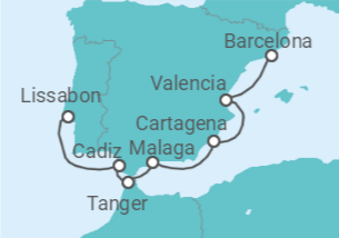 Reiseroute der Kreuzfahrt  Spanien - Silversea