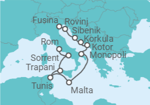 Reiseroute der Kreuzfahrt  Italien, Malta - Silversea