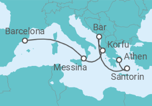 Reiseroute der Kreuzfahrt  Mediterranean with Greece & Italy - Princess Cruises