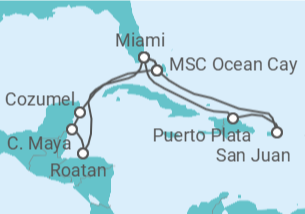 Reiseroute der Kreuzfahrt  Honduras, Mexiko, USA, Puerto Rico Alles Inklusive - MSC Cruises