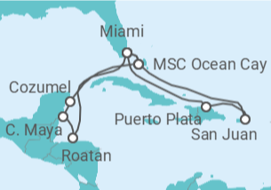 Reiseroute der Kreuzfahrt  Puerto Rico, USA, Honduras, Mexiko Alles Inklusive - MSC Cruises