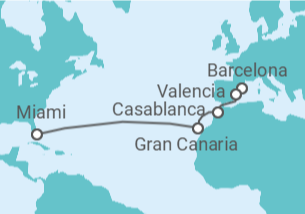 Reiseroute der Kreuzfahrt  Spanien, Marokko - Virgin Voyages