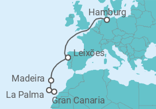 Reiseroute der Kreuzfahrt  Hamburg • Porto • Madeira • La Palma • Gran Canaria - Nicko Cruises