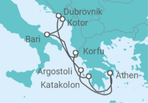 Reiseroute der Kreuzfahrt  Montenegro, Kroatien, Italien - Celestyal Cruises
