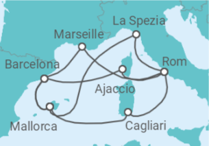 Reiseroute der Kreuzfahrt  Große Mittelmeer-Reise ab Mallorca 1 - AIDA