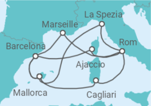 Reiseroute der Kreuzfahrt  Große Mittelmeer-Reise ab Mallorca 1 - AIDA