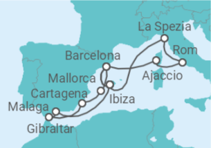 Reiseroute der Kreuzfahrt  Große Mittelmeer-Reise ab Mallorca 2 - mit Flug - AIDA
