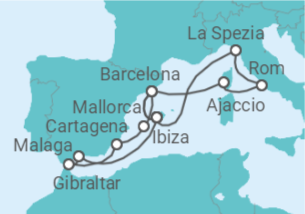 Reiseroute der Kreuzfahrt  Große Mittelmeer-Reise ab Mallorca 2 - mit Flug - AIDA