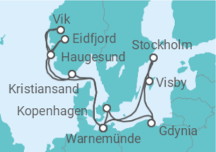 Reiseroute der Kreuzfahrt  Highlights der Nord- und Ostseeküste 1 - mit Flug - AIDA
