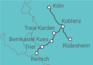 Reiseroute der Kreuzfahrt  Köln • Trier • Koblenz • Köln - Nicko Cruises