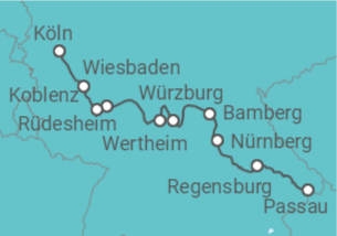 Reiseroute der Kreuzfahrt  Passau • Nürnberg • Würzburg • Frankfurt • Köln - Nicko Cruises