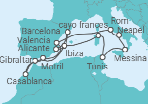 Reiseroute der Kreuzfahrt  An Extended Journey to Hidden Histories and Flavourful Andalusia - Explora Journeys