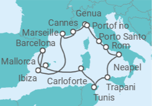 Reiseroute der Kreuzfahrt  An Extended Journey of the Med’s Summer Harbours - Explora Journeys