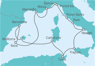 Reiseroute der Kreuzfahrt  An Extended Journey from White Isle Bliss to Soulful Souks - Explora Journeys