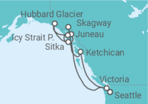 Reiseroute der Kreuzfahrt  Alaska - NCL Norwegian Cruise Line