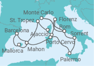 Reiseroute der Kreuzfahrt  An Extended Journey at the Heart of FORMULA 1 GRAND PRIX DE MONACO, from Riviera Dreams to the Bless - Explora Journeys