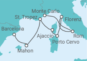Reiseroute der Kreuzfahrt  A Journey from Duomo Domes to the Heart of FORMULA 1 GRAND PRIX DE MONACO - Explora Journeys