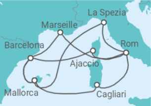 Reiseroute der Kreuzfahrt  Große Mittelmeer-Reise ab Mallorca 1 - AIDA