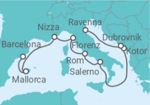 Reiseroute der Kreuzfahrt  Von der Adria zum westlichen Mittelmeer - NCL Norwegian Cruise Line