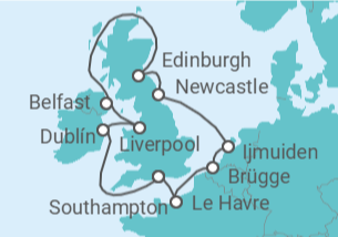 Reiseroute der Kreuzfahrt  Irland, Vereinigtes Königreich, Niederlande, Belgien, Frankreich - NCL Norwegian Cruise Line