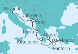 Reiseroute der Kreuzfahrt  Kroatien, Montenegro, Griechenland - NCL Norwegian Cruise Line