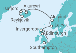 Reiseroute der Kreuzfahrt  Island, Norwegen, Vereinigtes Königreich - NCL Norwegian Cruise Line