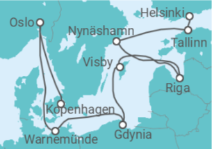 Reiseroute der Kreuzfahrt  Norwegen, Deutschland, Polen, Litauen, Lettland, Schweden, Estland - NCL Norwegian Cruise Line