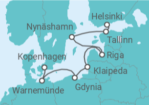 Reiseroute der Kreuzfahrt  Deutschland, Polen, Litauen, Lettland, Schweden, Estland - NCL Norwegian Cruise Line