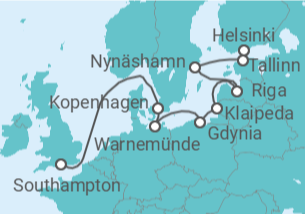Reiseroute der Kreuzfahrt  Estland, Schweden, Lettland, Litauen, Polen, Deutschland, Dänemark - NCL Norwegian Cruise Line