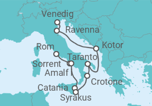 Reiseroute der Kreuzfahrt  Italien, Montenegro - Azamara