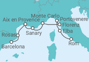 Reiseroute der Kreuzfahrt  Spanien, Monaco, Italien - Azamara