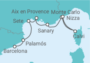 Reiseroute der Kreuzfahrt  Spanien, Frankreich - Azamara