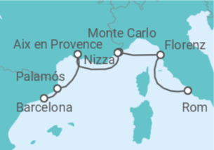Reiseroute der Kreuzfahrt  Italien, Monaco, Frankreich, Spanien - Azamara